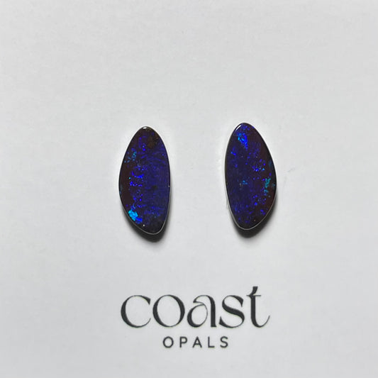 Pair - Deep blue solid boulder opal pair