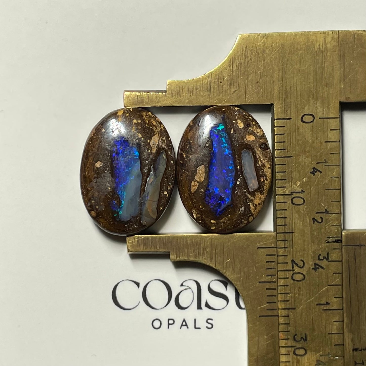 Pair - Blue pipe solid boulder opal pair 19.9ct