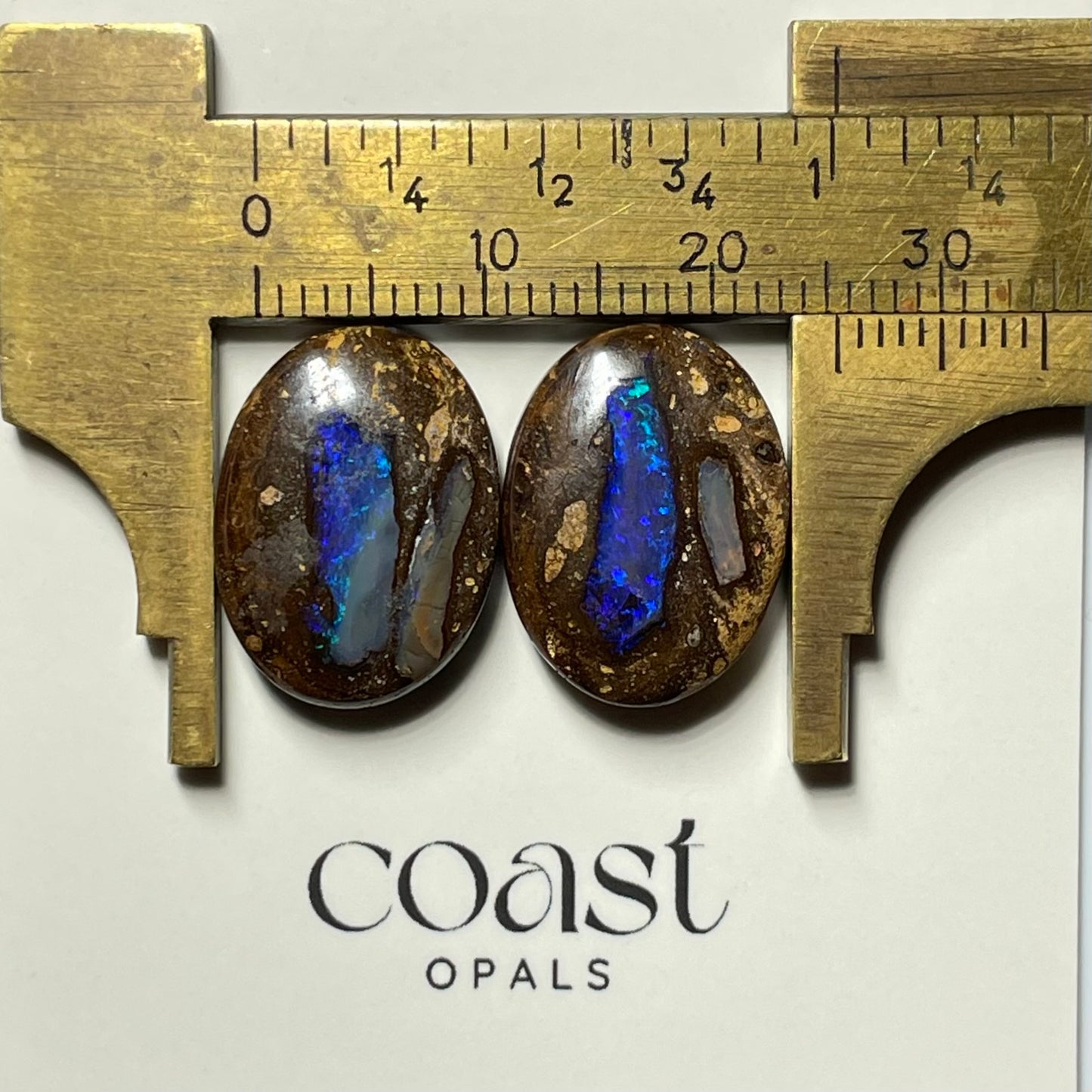 Pair - Blue pipe solid boulder opal pair 19.9ct