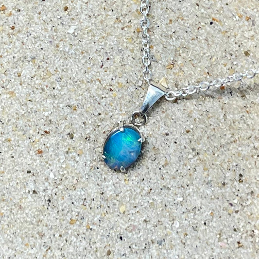 Aqua solid boulder opal pendant