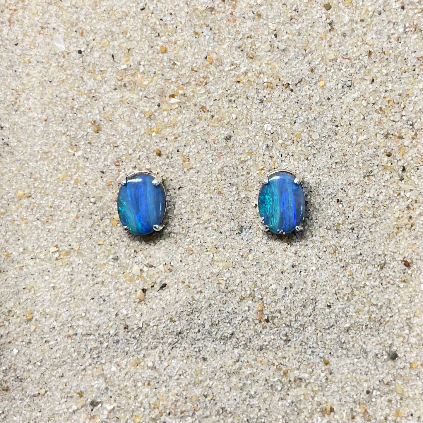 Blue solid boulder opal studs