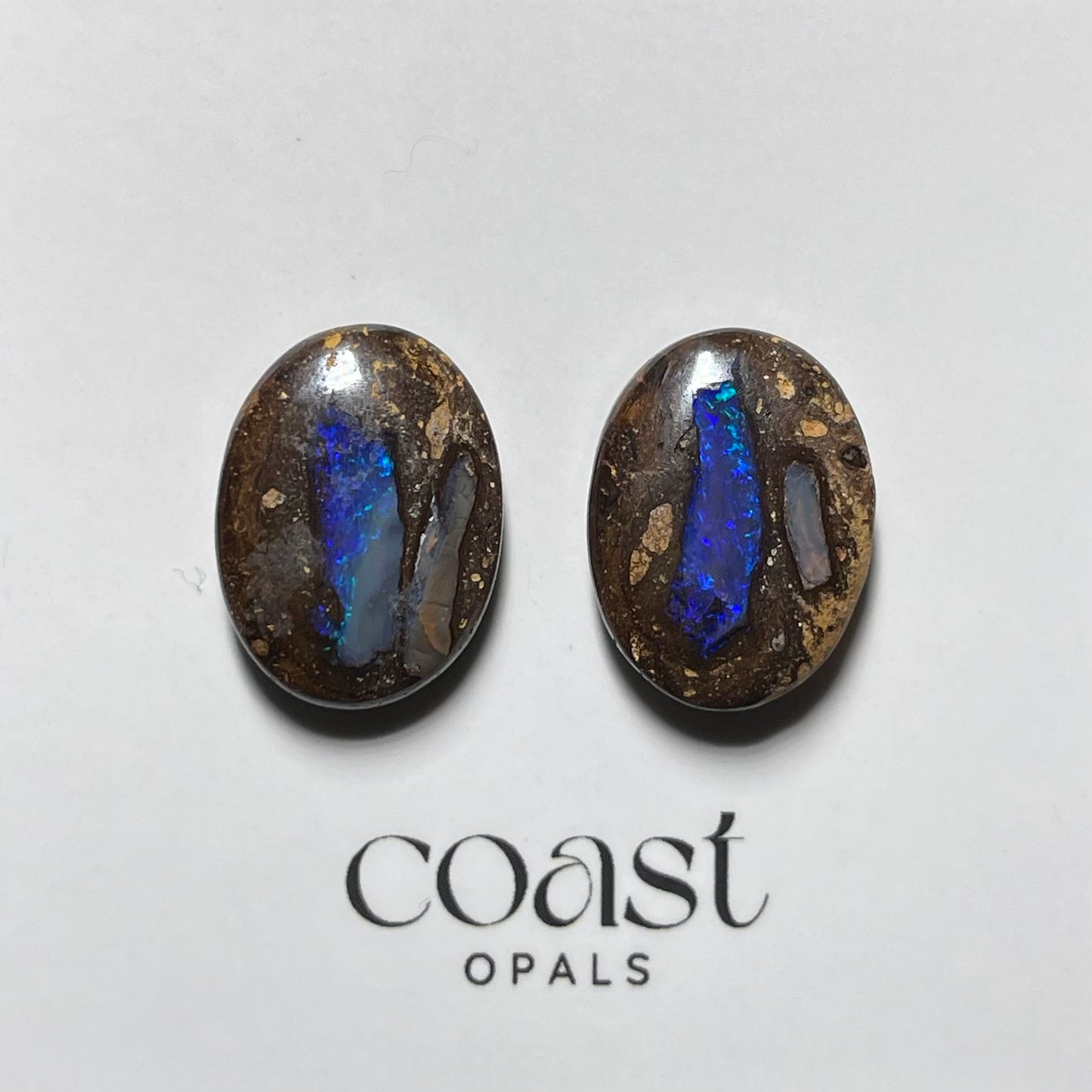 Pair - Blue pipe solid boulder opal pair 19.9ct