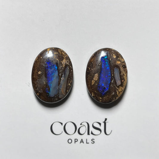 Pair - Blue pipe solid boulder opal pair 19.9ct