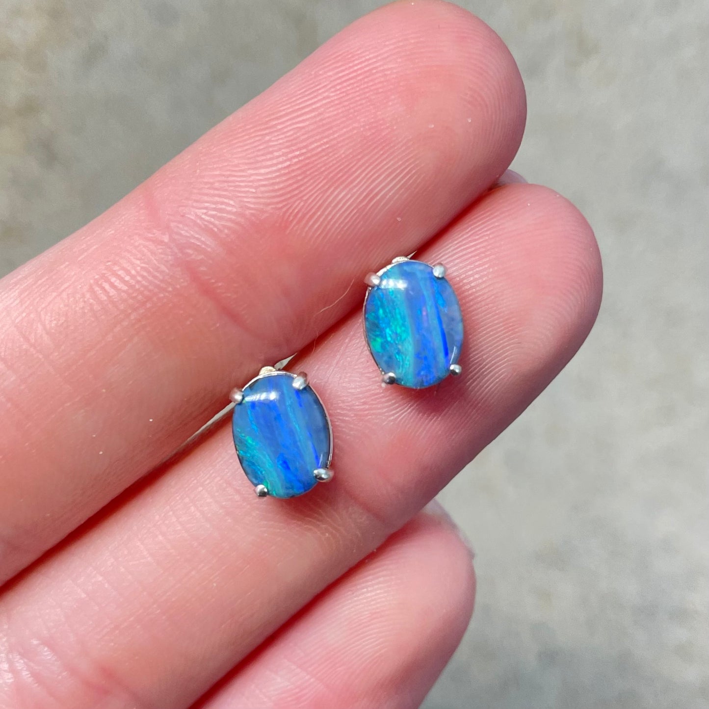 Blue solid boulder opal studs